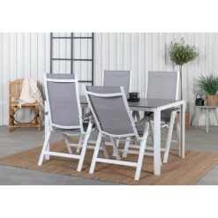 Ruokailuryhmä Venture Home, 150x90cm harmaa/valkoinen Break-pöytä + 4 harmaa/valkoista Albany-taittotuolia