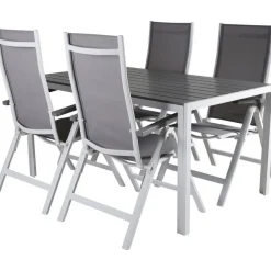 Ruokailuryhmä Venture Home, 150x90cm harmaa/valkoinen Break-pöytä + 4 harmaa/valkoista Albany-taittotuolia
