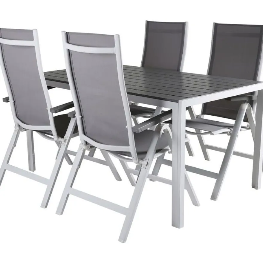 Ruokailuryhmä Venture Home, 150x90cm harmaa/valkoinen Break-pöytä + 4 harmaa/valkoista Albany-taittotuolia