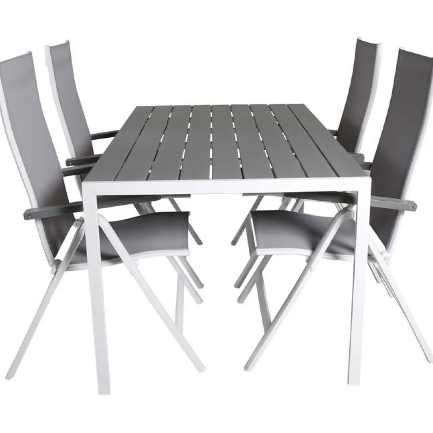 Ruokailuryhmä Venture Home, 150x90cm harmaa/valkoinen Break-pöytä + 4 harmaa/valkoista Albany-taittotuolia