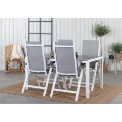Ruokailuryhmä Venture Home, 150x90cm harmaa/valkoinen Break-pöytä + 4 harmaa/valkoista Albany-taittotuolia