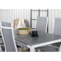 Ruokailuryhmä Venture Home, 150x90cm harmaa/valkoinen Break-pöytä + 4 harmaa/valkoista Albany-taittotuolia