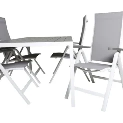 Ruokailuryhmä Venture Home, 150x90cm harmaa/valkoinen Break-pöytä + 4 harmaa/valkoista Albany-taittotuolia