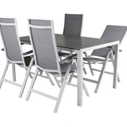 Ruokailuryhmä Venture Home, 150x90cm harmaa/valkoinen Break-pöytä + 4 harmaa/valkoista Albany-taittotuolia