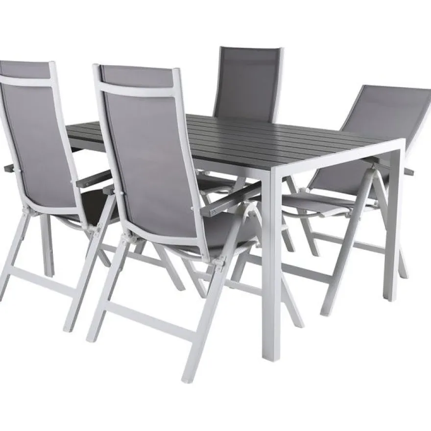 Ruokailuryhmä Venture Home, 150x90cm harmaa/valkoinen Break-pöytä + 4 harmaa/valkoista Albany-taittotuolia