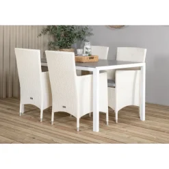 Ruokailuryhmä Venture Home, 150x90cm harmaa/valkoinen Break-pöytä + 4 valkoista Malin-tuolia