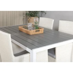 Ruokailuryhmä Venture Home, 150x90cm harmaa/valkoinen Break-pöytä + 4 valkoista Malin-tuolia