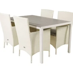 Ruokailuryhmä Venture Home, 150x90cm harmaa/valkoinen Break-pöytä + 4 valkoista Malin-tuolia