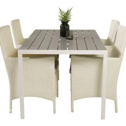 Ruokailuryhmä Venture Home, 150x90cm harmaa/valkoinen Break-pöytä + 4 valkoista Malin-tuolia