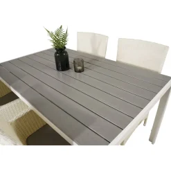 Ruokailuryhmä Venture Home, 150x90cm harmaa/valkoinen Break-pöytä + 4 valkoista Malin-tuolia