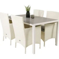 Ruokailuryhmä Venture Home, 150x90cm harmaa/valkoinen Break-pöytä + 4 valkoista Malin-tuolia