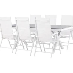 Ruokailuryhmä Venture Home, 200x100cm harmaa/valkoinen Garcia-pöytä + 6 valkoista Break-tuolia