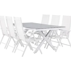 Ruokailuryhmä Venture Home, 200x100cm harmaa/valkoinen Garcia-pöytä + 6 valkoista Break-tuolia