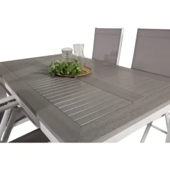 Ruokailuryhmä Venture Home, 152/210x90cm harmaa/valkoinen jatkettava Albany-pöytä + 4 harmaa/valkoista Break-säätötuolia