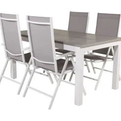 Ruokailuryhmä Venture Home, 152/210x90cm harmaa/valkoinen jatkettava Albany-pöytä + 4 harmaa/valkoista Break-säätötuolia