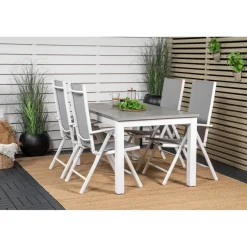 Ruokailuryhmä Venture Home, 152/210x90cm harmaa/valkoinen jatkettava Albany-pöytä + 4 harmaa/valkoista Break-säätötuolia