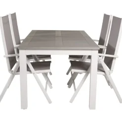 Ruokailuryhmä Venture Home, 152/210x90cm harmaa/valkoinen jatkettava Albany-pöytä + 4 harmaa/valkoista Break-säätötuolia