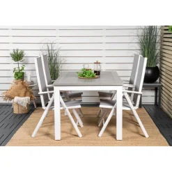 Ruokailuryhmä Venture Home, 152/210x90cm harmaa/valkoinen jatkettava Albany-pöytä + 4 harmaa/valkoista Break-säätötuolia
