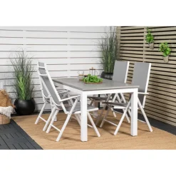 Ruokailuryhmä Venture Home, 152/210x90cm harmaa/valkoinen jatkettava Albany-pöytä + 4 harmaa/valkoista Break-säätötuolia