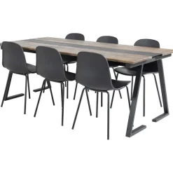 Ruokailuryhmä Venture Home, 200x90cm Jakarta-pöytä + 6 mustaa Arctic-tuolia