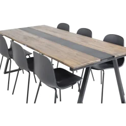 Ruokailuryhmä Venture Home, 200x90cm Jakarta-pöytä + 6 mustaa Arctic-tuolia