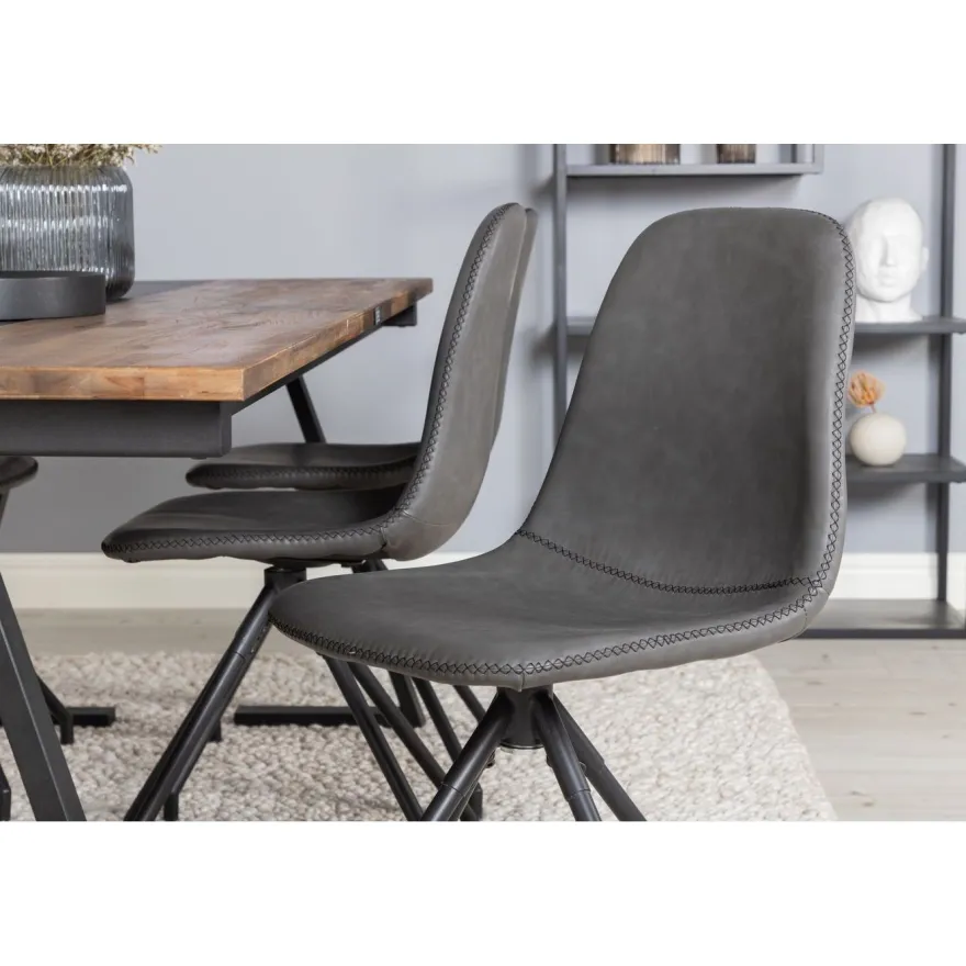 Ruokailuryhmä Venture Home, 200x90cm Jakarta-pöytä + 6 mustaa Polar-tuolia, pyörimisominaisuus, keinonahka