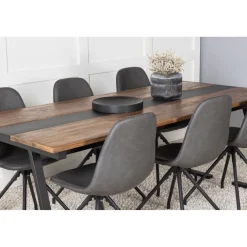 Ruokailuryhmä Venture Home, 200x90cm Jakarta-pöytä + 6 mustaa Polar-tuolia, pyörimisominaisuus, keinonahka