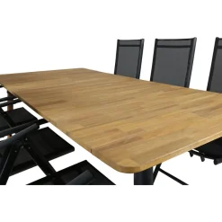 Ruokailuryhmä Venture Home, 210x100cm Julian-pöytä + 6 mustaa Break-säätötuolia
