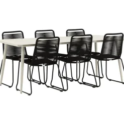 Ruokailuryhmä Venture Home, 200x90cm Lina-pöytä + 6 mustaa Lindos-tuolia