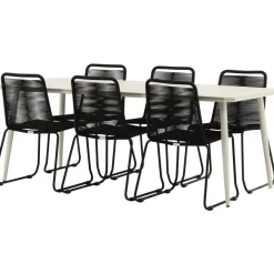 Ruokailuryhmä Venture Home, 200x90cm Lina-pöytä + 6 mustaa Lindos-tuolia