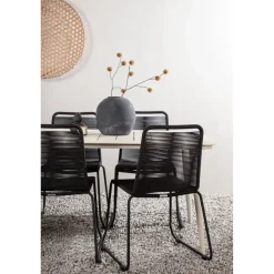 Ruokailuryhmä Venture Home, 200x90cm Lina-pöytä + 6 mustaa Lindos-tuolia