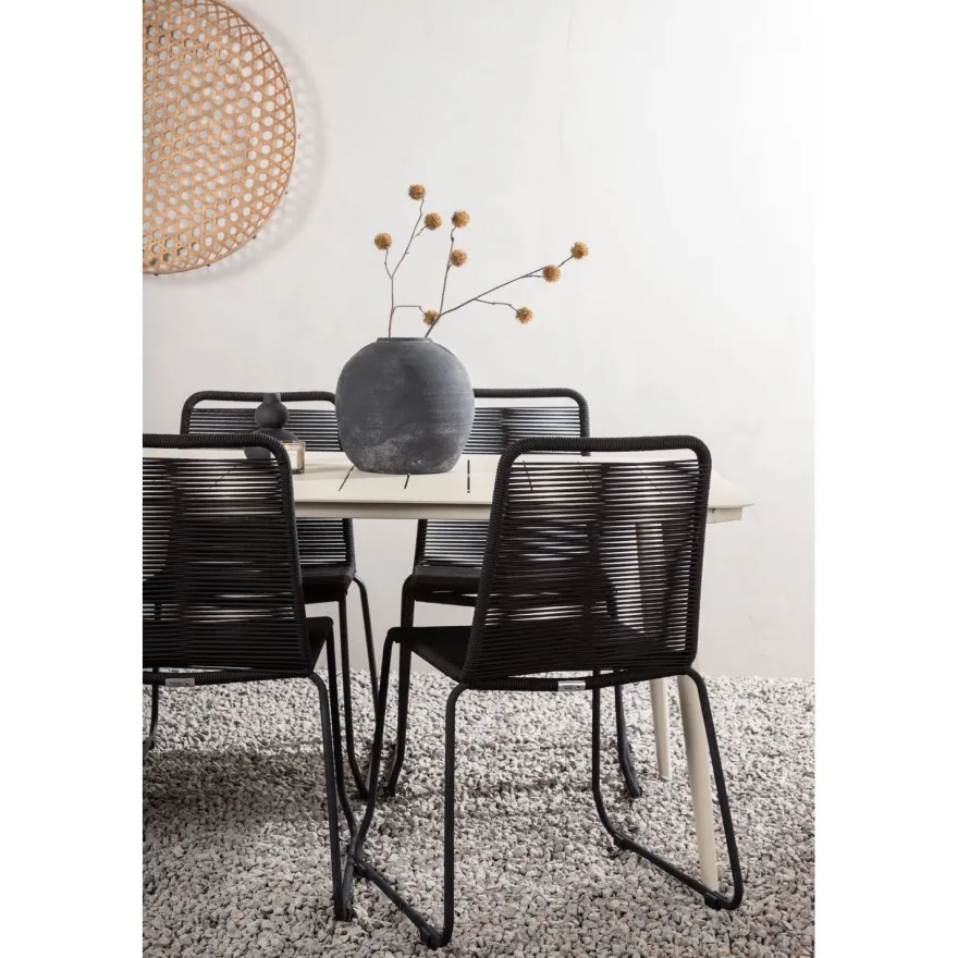 Ruokailuryhmä Venture Home, 200x90cm Lina-pöytä + 6 mustaa Lindos-tuolia