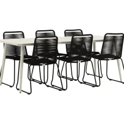 Ruokailuryhmä Venture Home, 200x90cm Lina-pöytä + 6 mustaa Lindos-tuolia