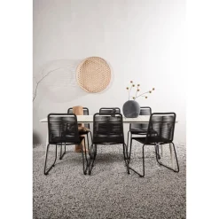 Ruokailuryhmä Venture Home, 200x90cm Lina-pöytä + 6 mustaa Lindos-tuolia