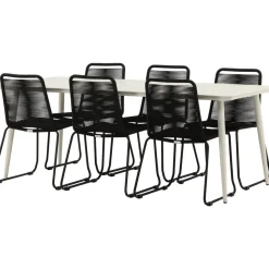 Ruokailuryhmä Venture Home, 200x90cm Lina-pöytä + 6 mustaa Lindos-tuolia