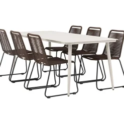 Ruokailuryhmä Venture Home, 200x90cm Lina-pöytä + 6 ruskeaa Lindos-tuolia