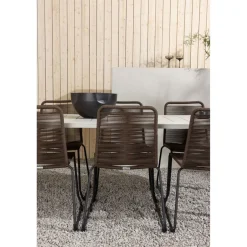 Ruokailuryhmä Venture Home, 200x90cm Lina-pöytä + 6 ruskeaa Lindos-tuolia