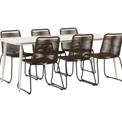 Ruokailuryhmä Venture Home, 200x90cm Lina-pöytä + 6 ruskeaa Lindos-tuolia