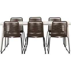 Ruokailuryhmä Venture Home, 200x90cm Lina-pöytä + 6 ruskeaa Lindos-tuolia