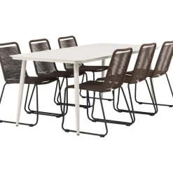 Ruokailuryhmä Venture Home, 200x90cm Lina-pöytä + 6 ruskeaa Lindos-tuolia