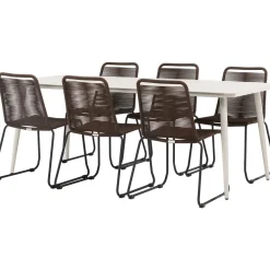 Ruokailuryhmä Venture Home, 200x90cm Lina-pöytä + 6 ruskeaa Lindos-tuolia