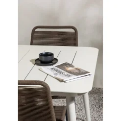 Ruokailuryhmä Venture Home, 200x90cm Lina-pöytä + 6 ruskeaa Lindos-tuolia
