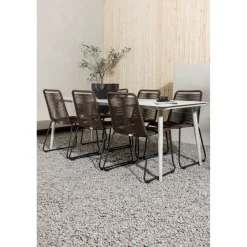 Ruokailuryhmä Venture Home, 200x90cm Lina-pöytä + 6 ruskeaa Lindos-tuolia