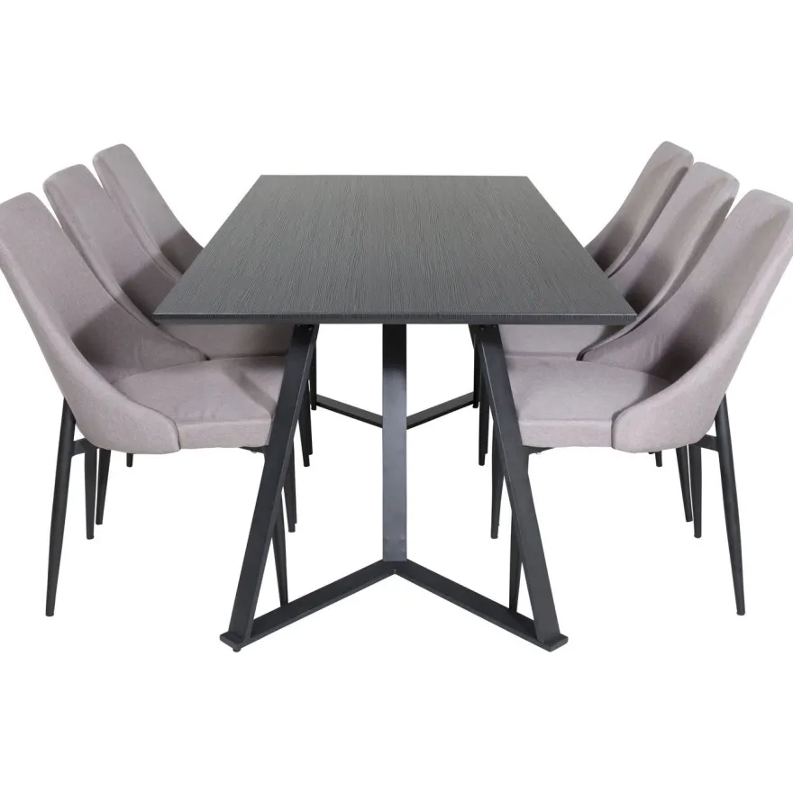 Ruokailuryhmä Venture Home, 180x90cm Marina-pöytä + 6 harmaata Leone-tuolia