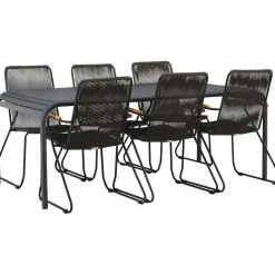 Ruokailuryhmä Venture Home, 200x100cm musta Borneo-pöytä + 6 Bois-tuolia