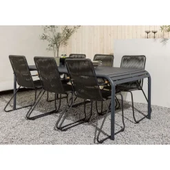 Ruokailuryhmä Venture Home, 200x100cm musta Borneo-pöytä + 6 Bois-tuolia