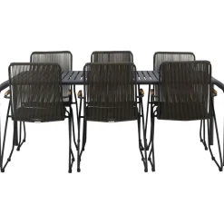 Ruokailuryhmä Venture Home, 200x100cm musta Borneo-pöytä + 6 Bois-tuolia