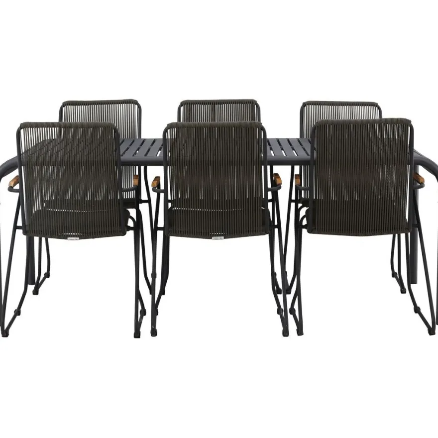 Ruokailuryhmä Venture Home, 200x100cm musta Borneo-pöytä + 6 Bois-tuolia