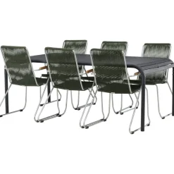 Ruokailuryhmä Venture Home, 200x100cm musta Borneo-pöytä + 6 Bois-tuolia