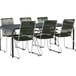 Ruokailuryhmä Venture Home, 200x100cm musta Borneo-pöytä + 6 Bois-tuolia
